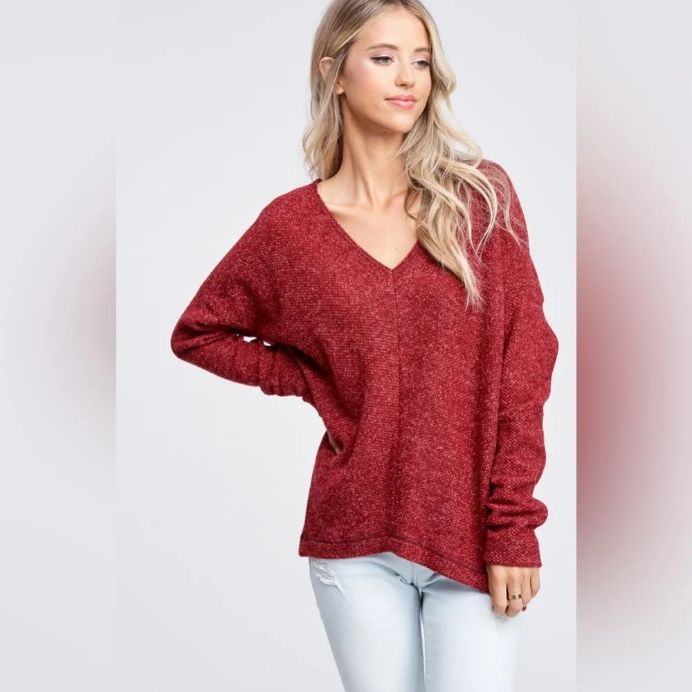 NWT White Birch High-Low Dolman Sleeve Knit Sweater, Burgundy - Picture 4 of 6